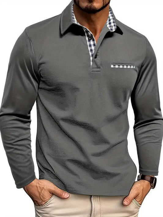 Long-Sleeve Knit Polo - Tailored Fit Comfort