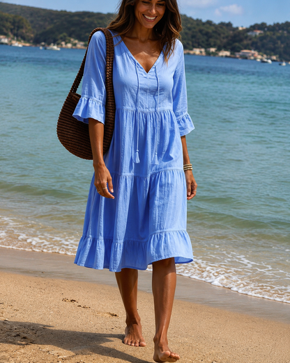 Averly — Tie-Waist Half-Sleeve Cotton Dress