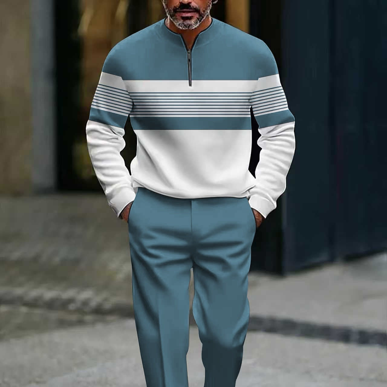 Grafton — Graphic Print Quarter-Zip Tracksuit Set