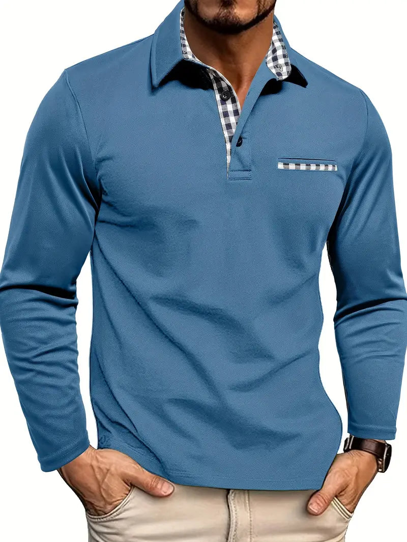 Long-Sleeve Knit Polo - Tailored Fit Comfort