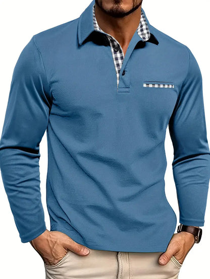 Long-Sleeve Knit Polo - Tailored Fit Comfort