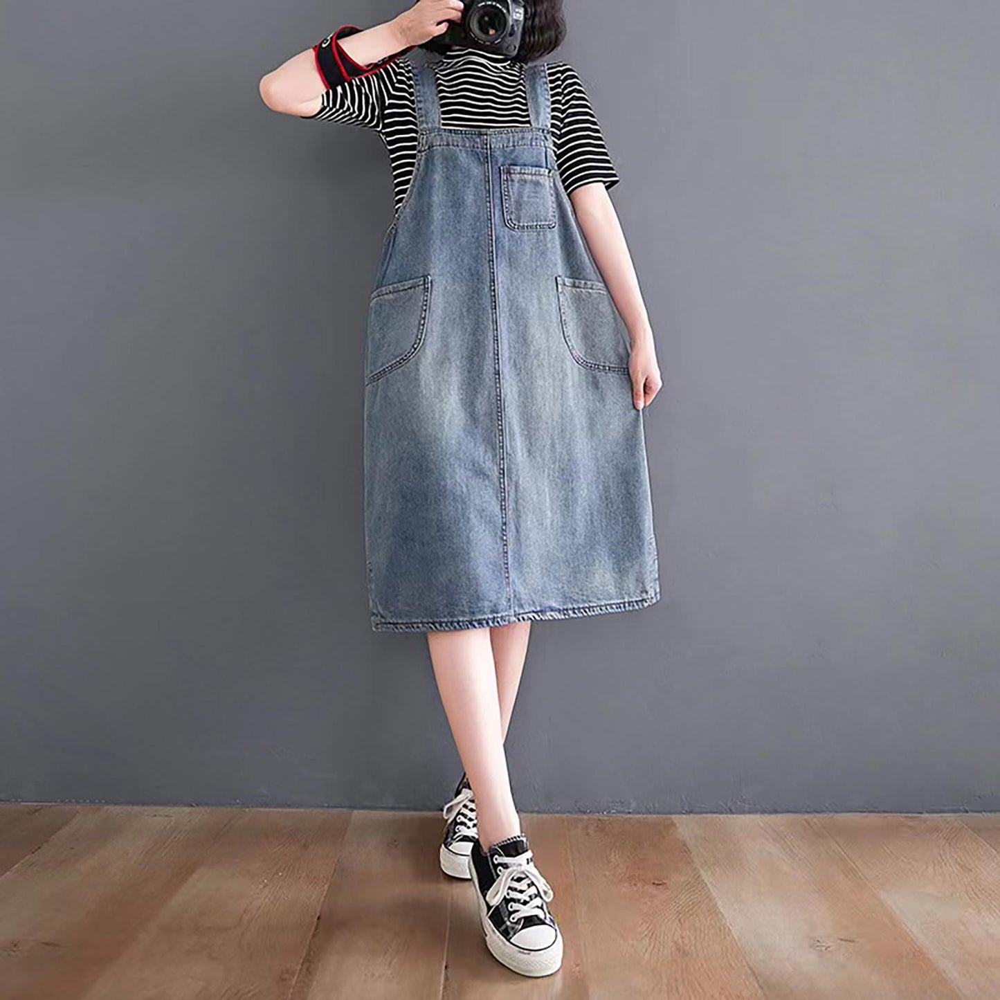 Deniève — Full-Length Denim Overall Dress