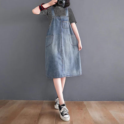 Deniève — Full-Length Denim Overall Dress