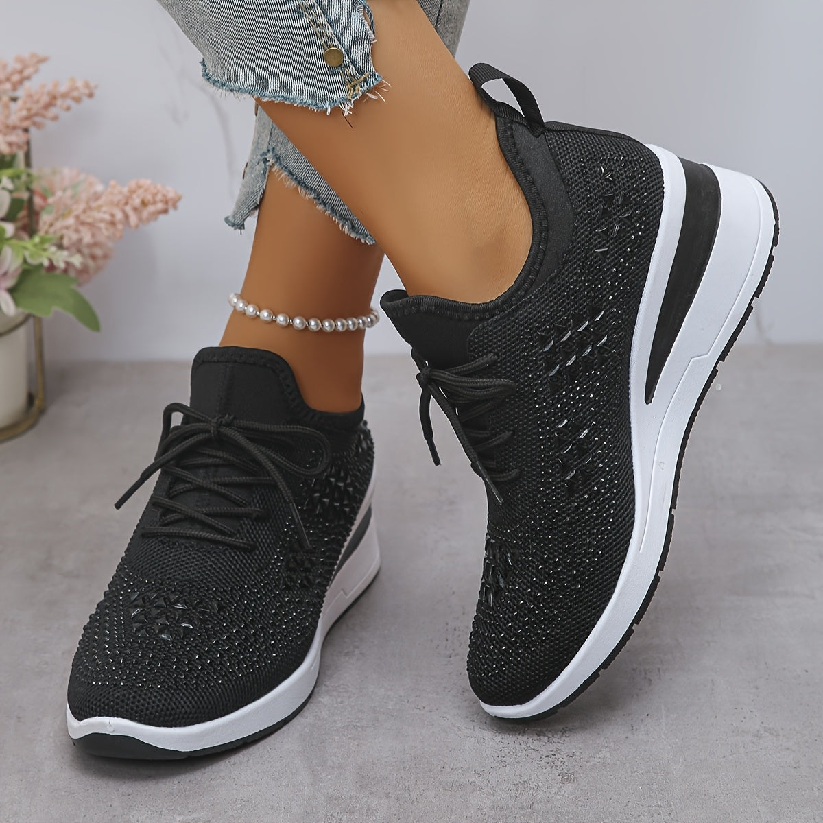 Women's casual, fashionable, breathable, sneakers adorned with crystals