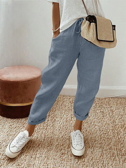 Linève  —  High-Waist Linen Straight-Leg Trousers