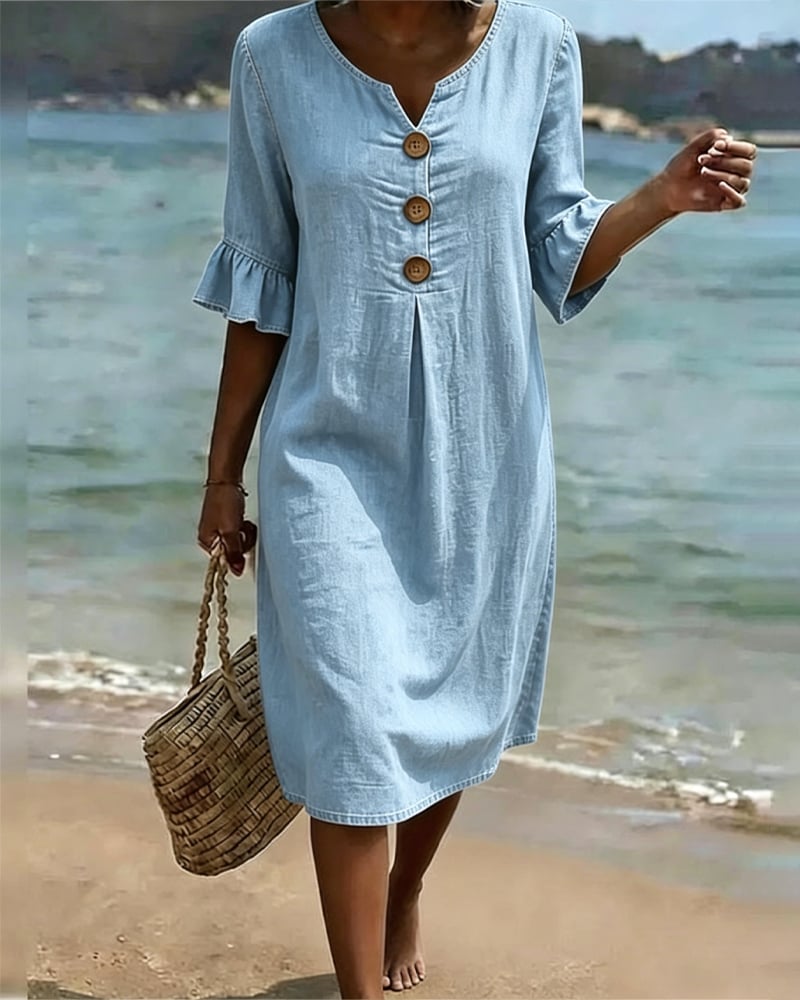 Maison Pasqualle | Ruched-Sleeve Denim Dress