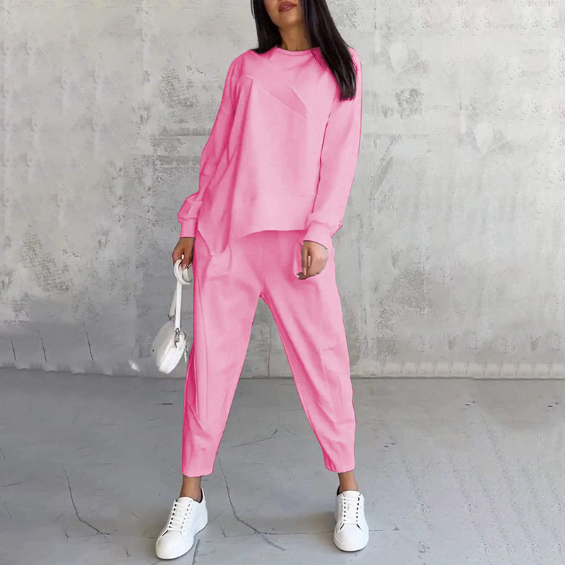 Noemi  —  Asymmetric Hem Sweatshirt & Trouser Lounge Set