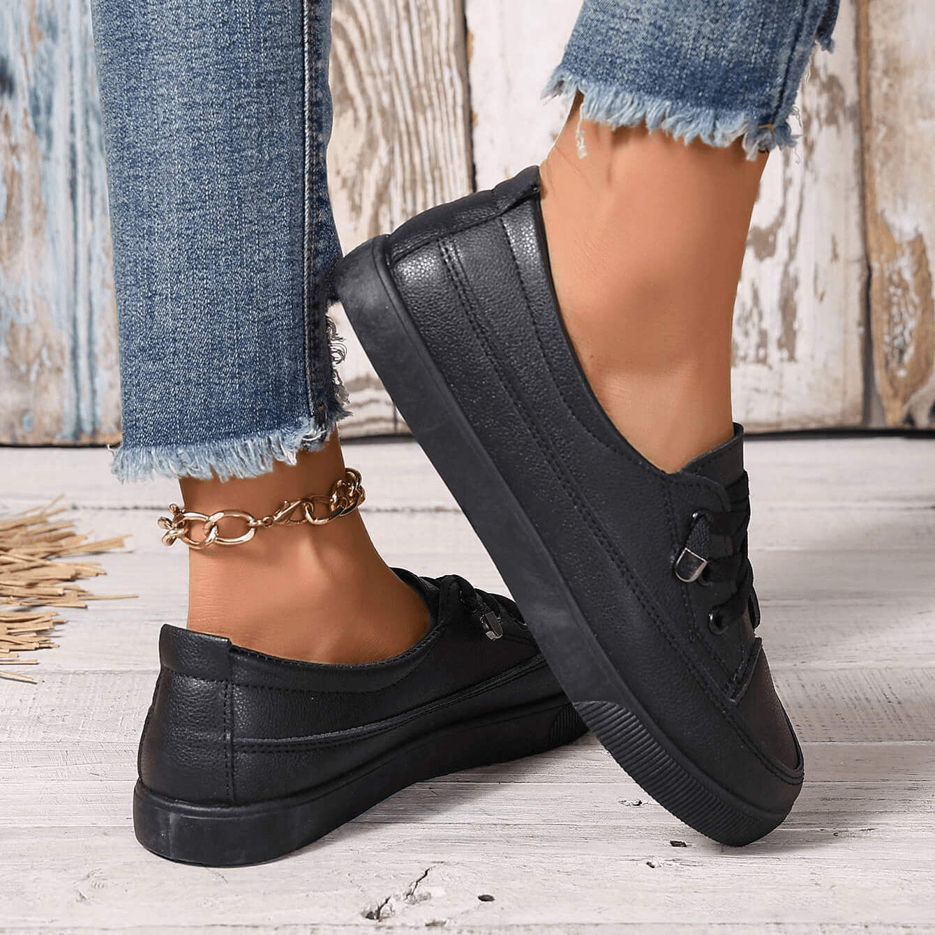Azzy - Comfortable Women's White Lace-Up Flat Shoes