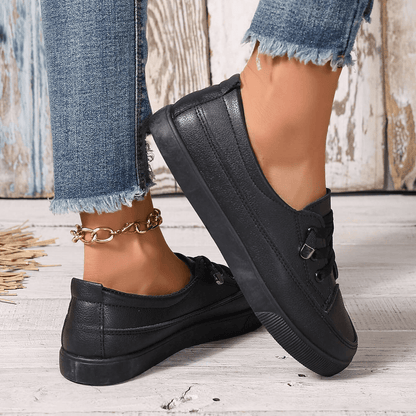 Azzy - Comfortable Women's White Lace-Up Flat Shoes