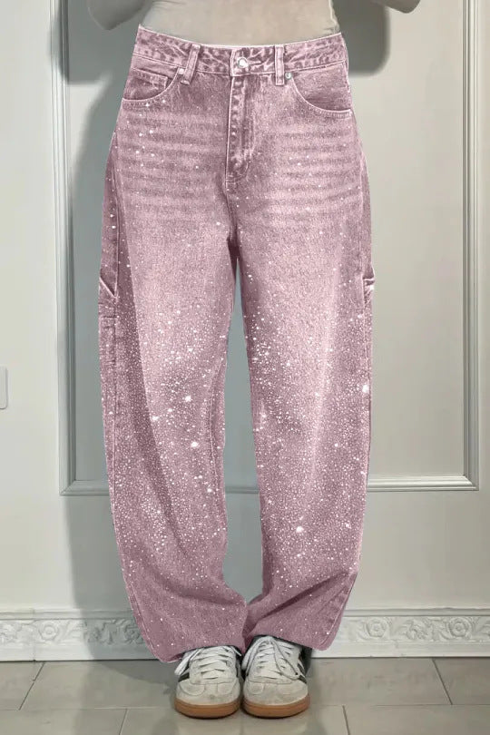 Ladies' Jeans with Rhinestone Embellishment - Comfortable Casual Trousers