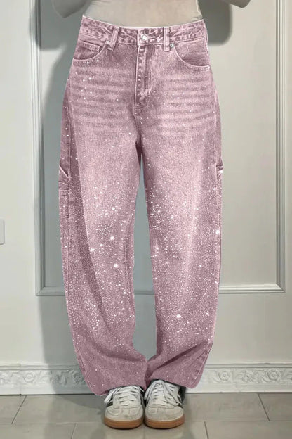 Ladies' Jeans with Rhinestone Embellishment - Comfortable Casual Trousers