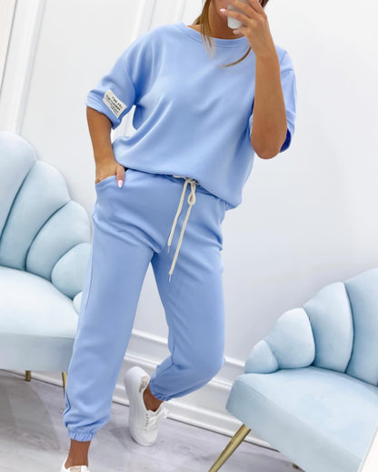 Tessara  —  Women's Relaxed Solid Top & Wide-Leg Pants Set