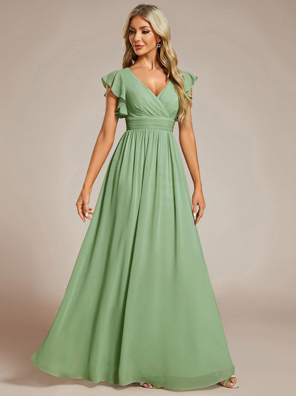 Lilyana — Ruffle-Sleeve Chiffon Bridesmaid Gown with Open Back