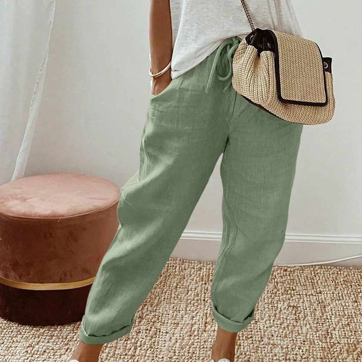 Linève  —  High-Waist Linen Straight-Leg Trousers