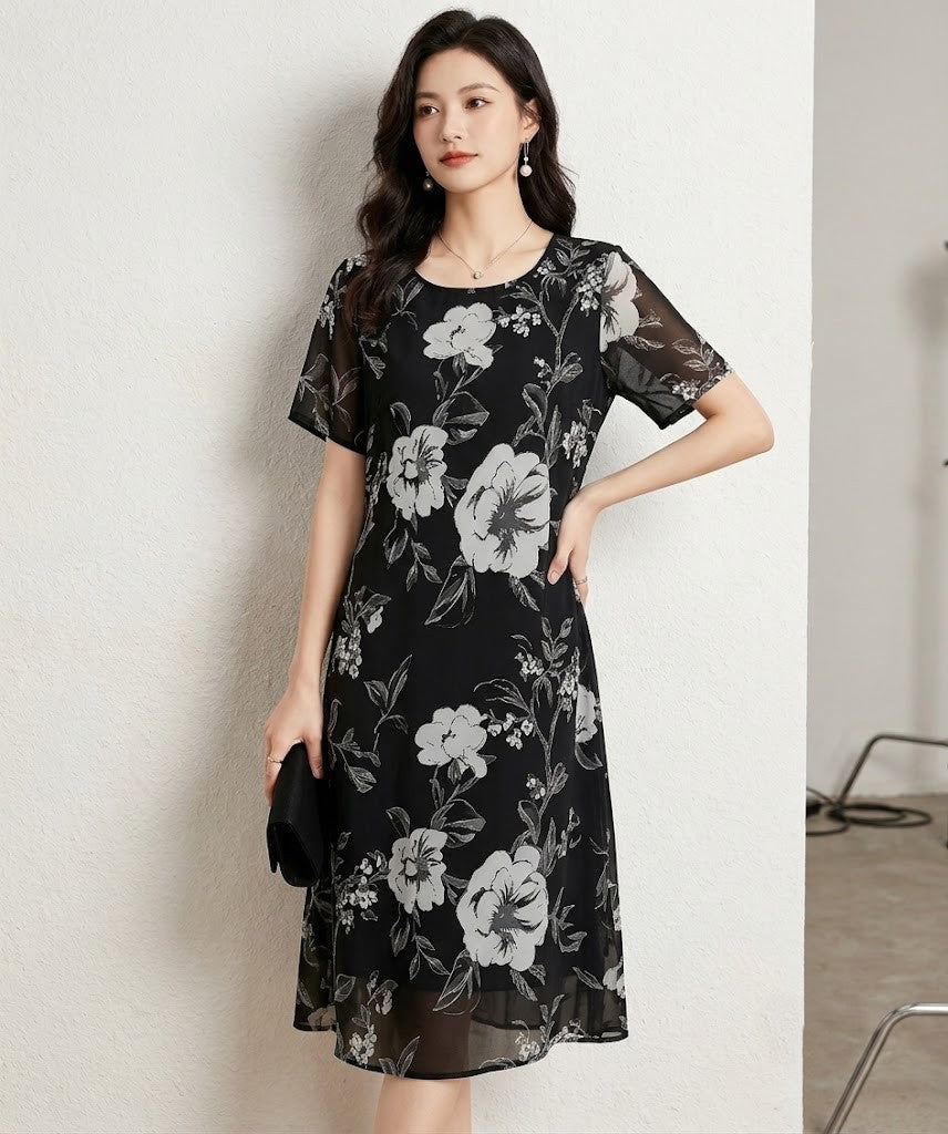 Florè — Chiffon Sheer Overlay Midi Dress