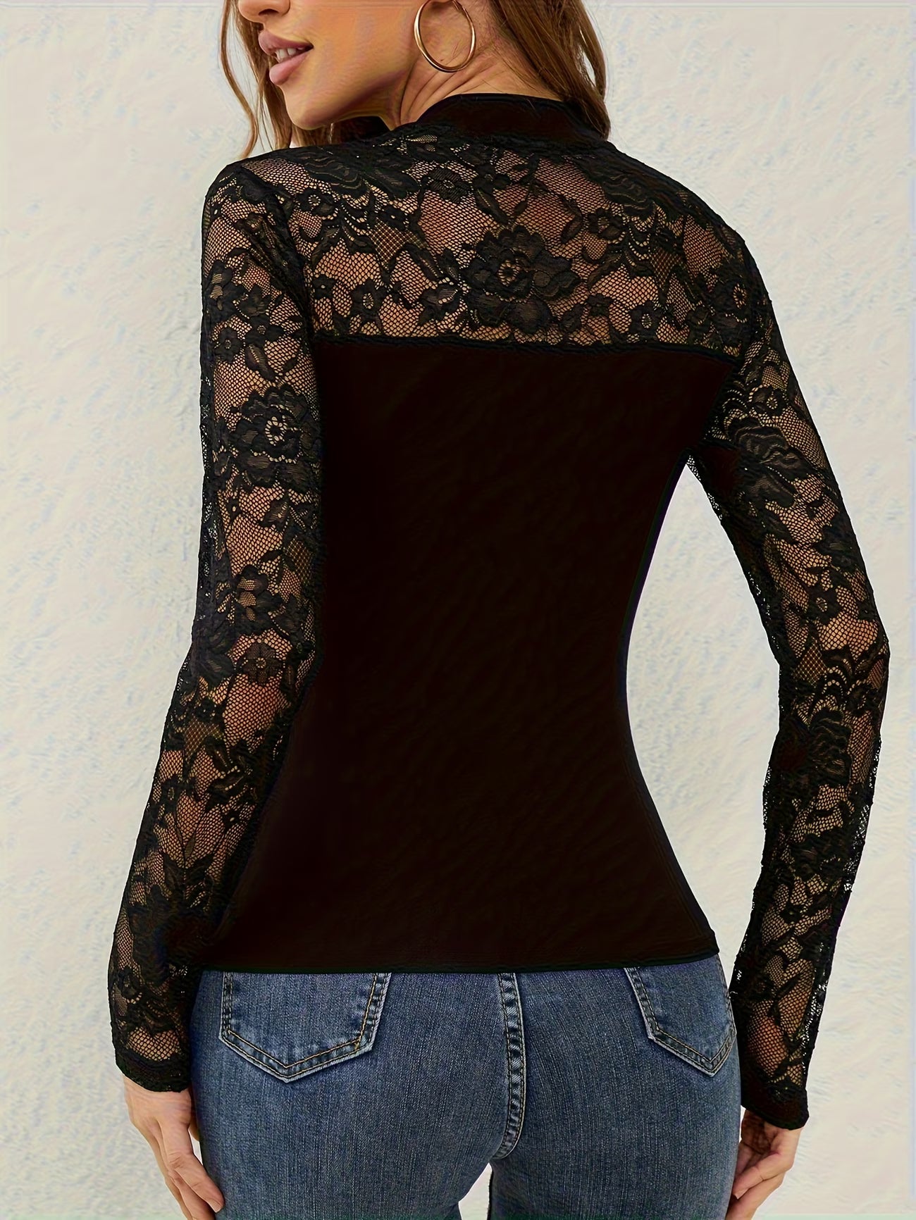 Seraphine —  Lace Long-Sleeve Mock-Neck Blouse