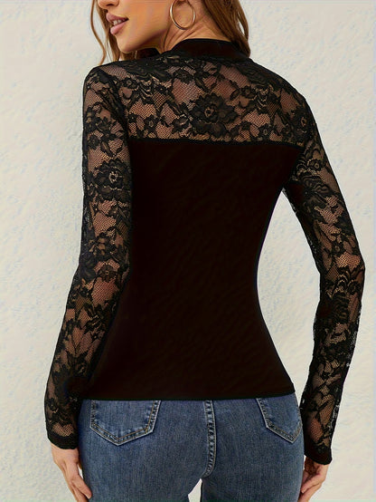 Seraphine —  Lace Long-Sleeve Mock-Neck Blouse