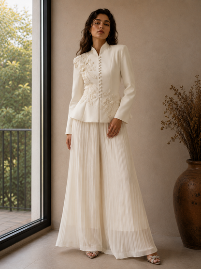 Velvoire — Lace Embroidered Jacket & Pleated Skirt Set