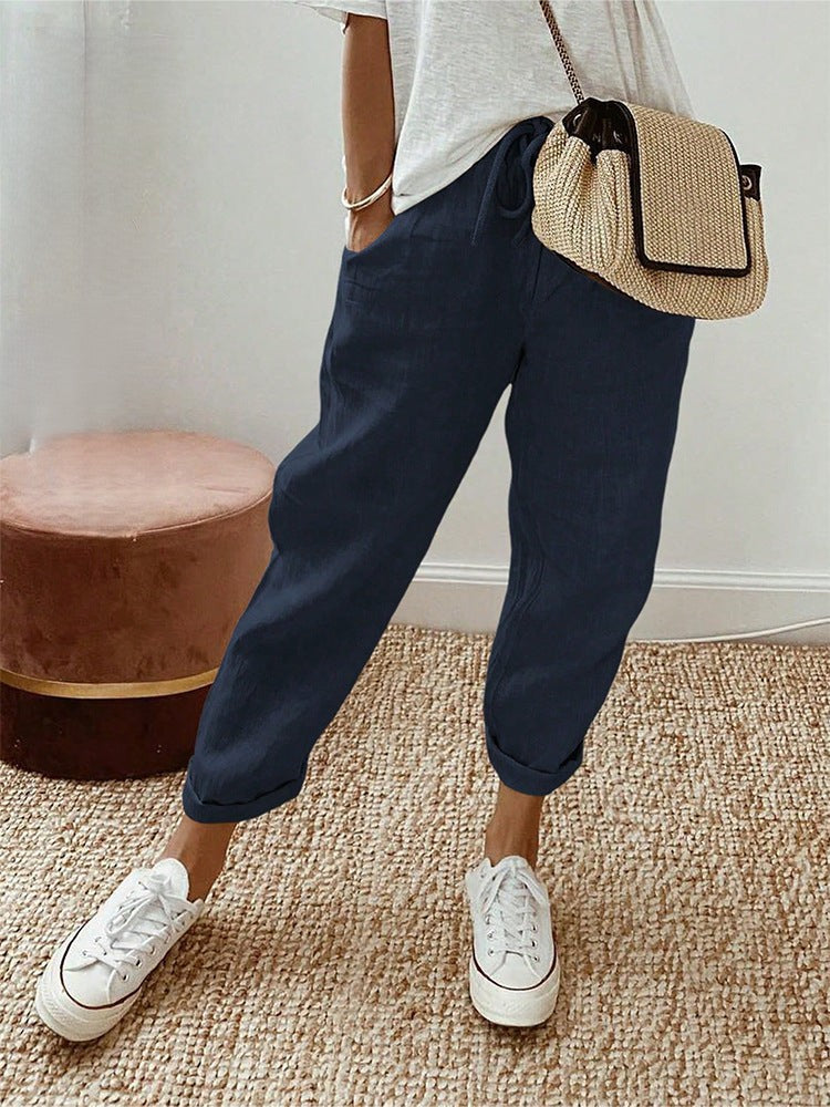 Linève  —  High-Waist Linen Straight-Leg Trousers