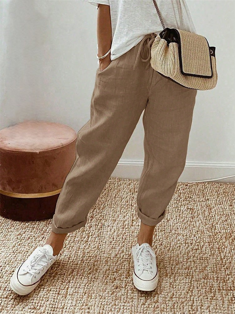 Linève  —  High-Waist Linen Straight-Leg Trousers