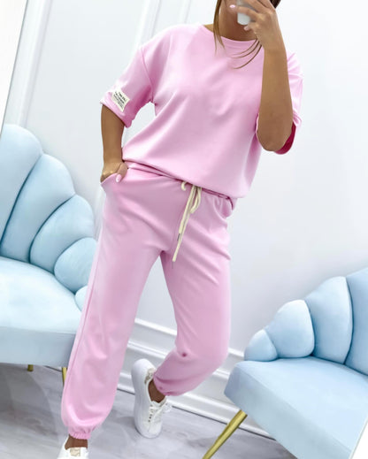 Tessara  —  Women's Relaxed Solid Top & Wide-Leg Pants Set