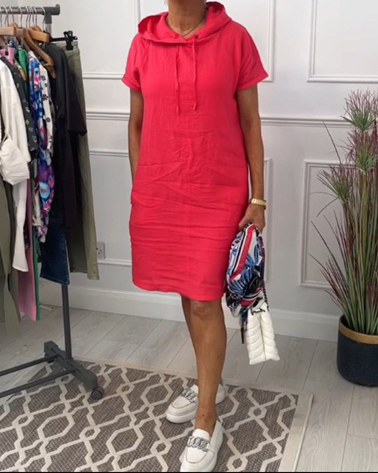 Aurève - Hooded Short-Sleeve Casual Dress