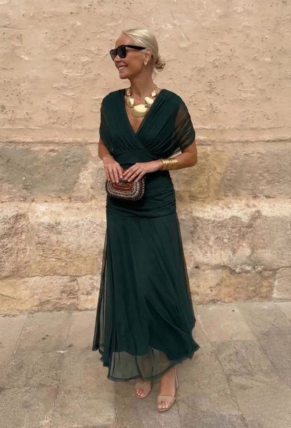 Luisa — V-Neck Pleated Maxi Dress