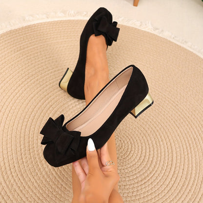 Bow Elegant Chunky Heel Square-Toe High Heels - Elegant Women Shoes