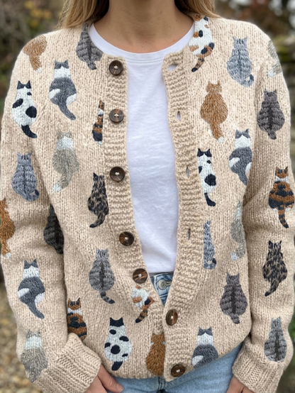 Bramley — Cat Print Cardigan