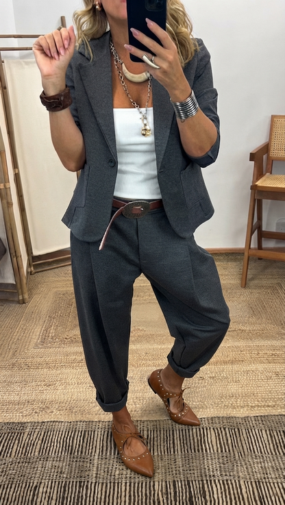 Solerra — Wrinkle-Free Collared Blazer & Trouser Suit