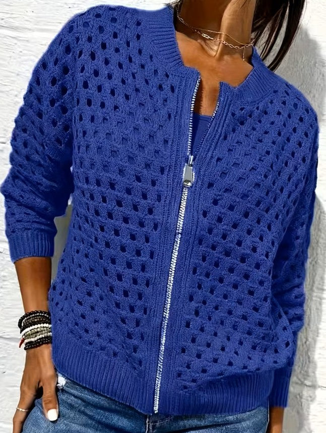 Solmaire —  Hollow-Knit Zip-Up Cardigan