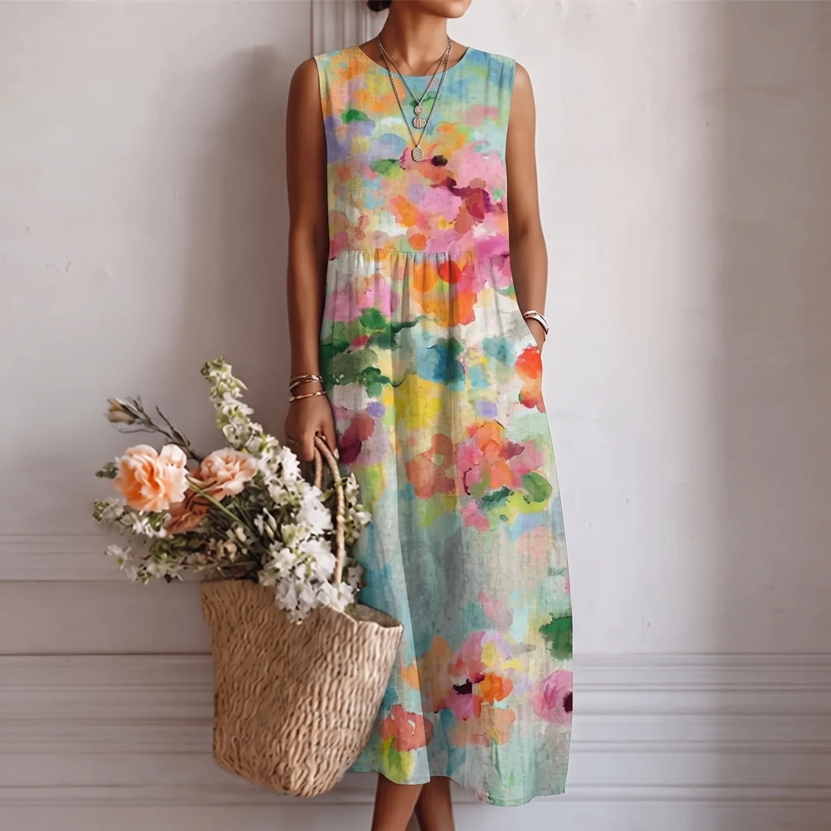Alba — Printed Cotton Viscose Midi Dress