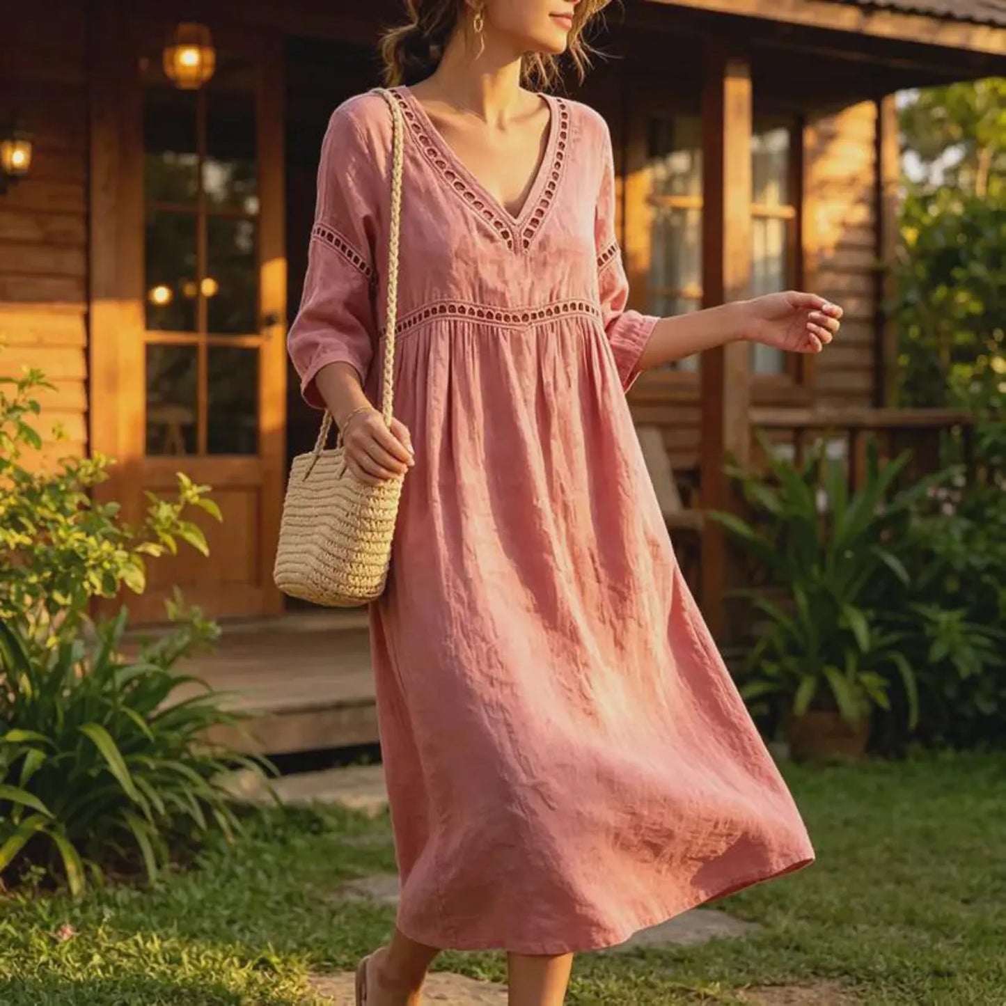 Daisy — Solid-Colour Cutout Relaxed Dress