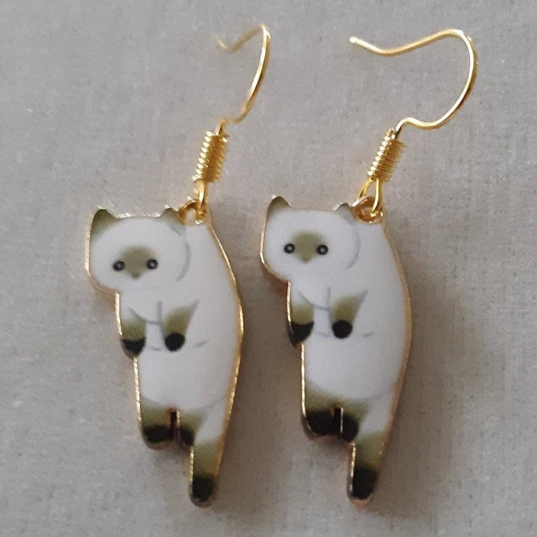 Dangling Cat Drop Earrings — Breed-Specific Motif