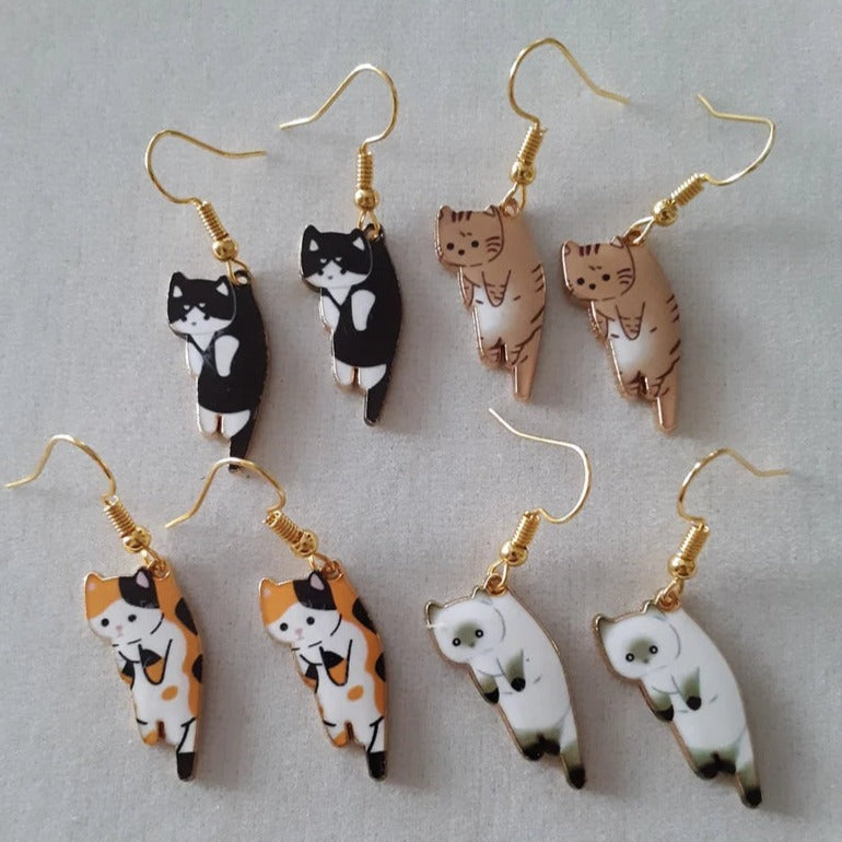 Dangling Cat Drop Earrings — Breed-Specific Motif