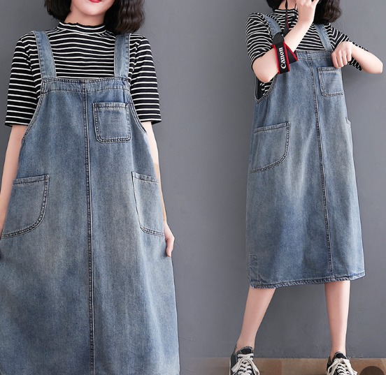 Deniève — Full-Length Denim Overall Dress