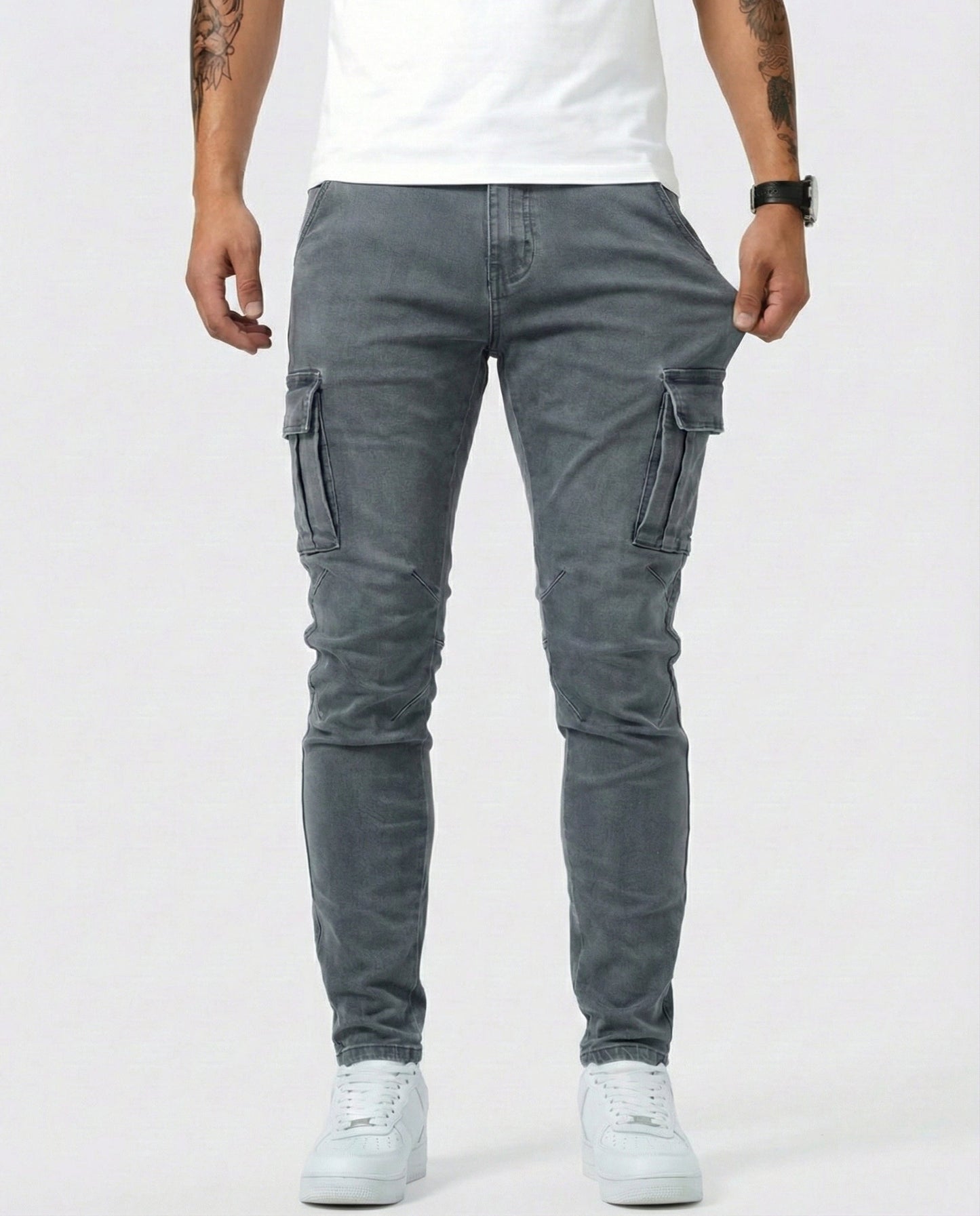 Navy Elastic Cargo Pants