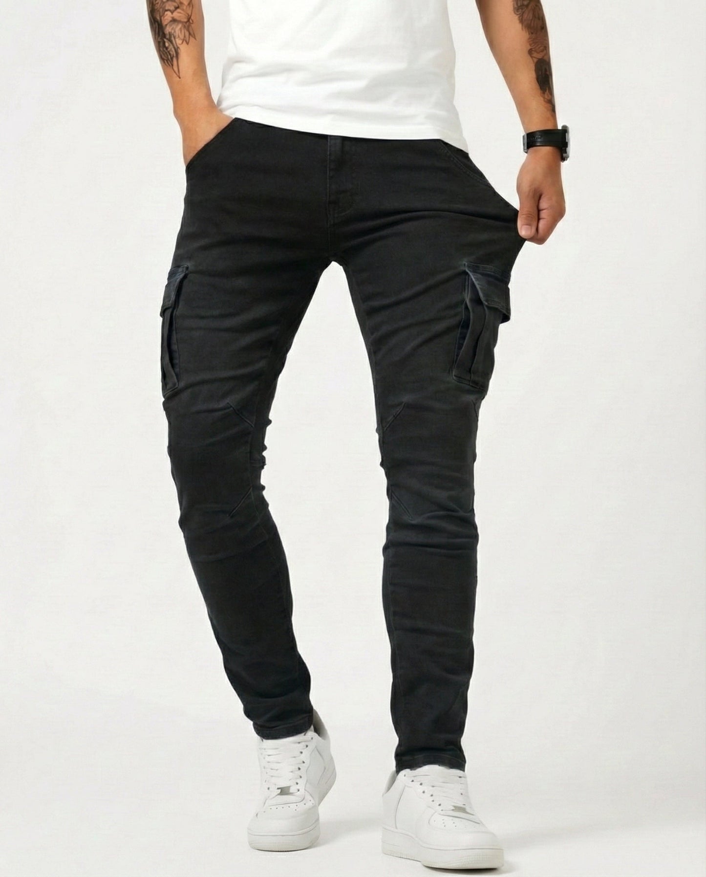 Navy Elastic Cargo Pants