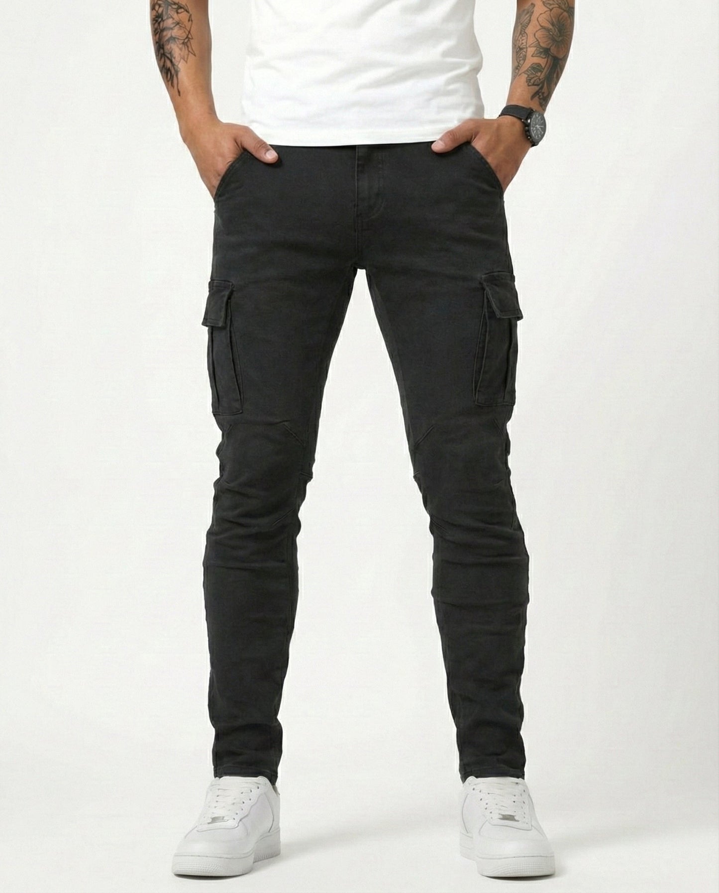 Navy Elastic Cargo Pants