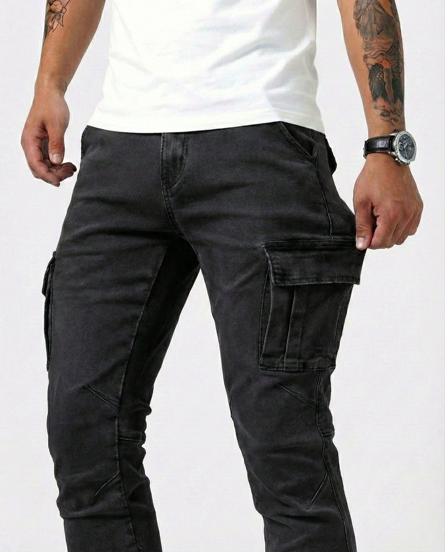 Navy Elastic Cargo Pants