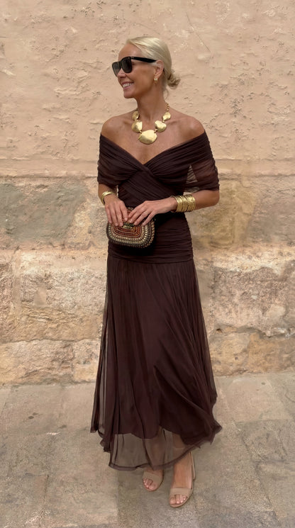 Luisa — V-Neck Pleated Maxi Dress