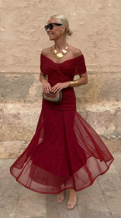 Luisa — V-Neck Pleated Maxi Dress