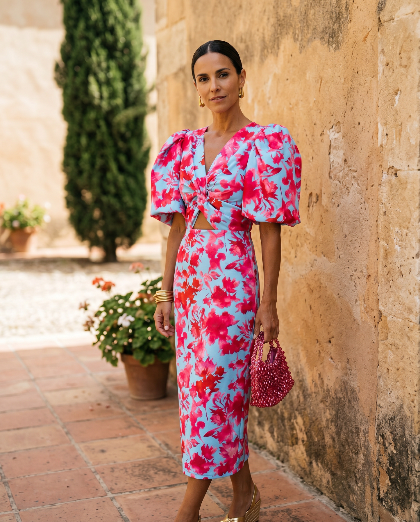 Carla  —  Printed Puff-Sleeve Midi Dress