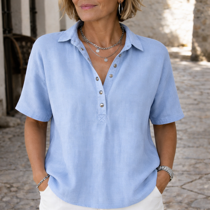 Vera — Linen-Style Collared Blouse