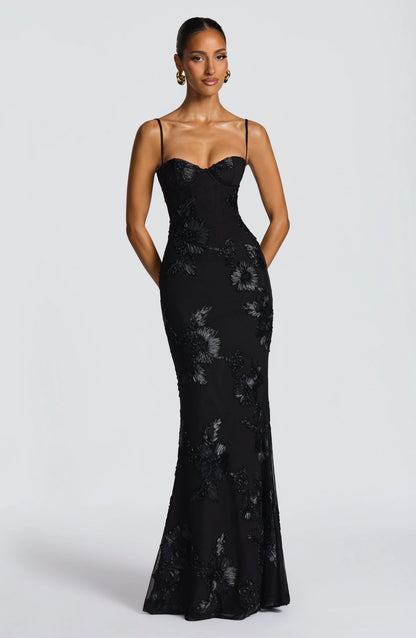 Nancy — Floral Mesh Corset Gown