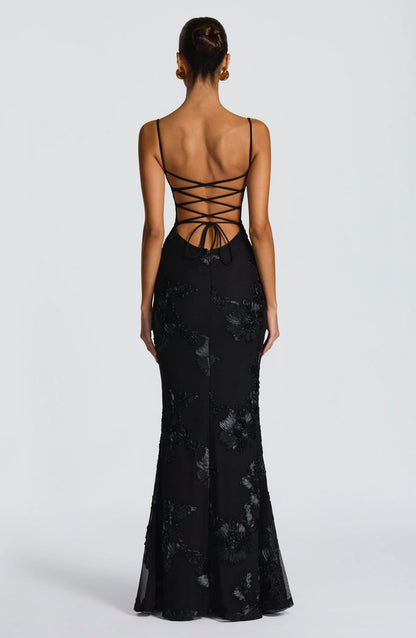Nancy — Floral Mesh Corset Gown