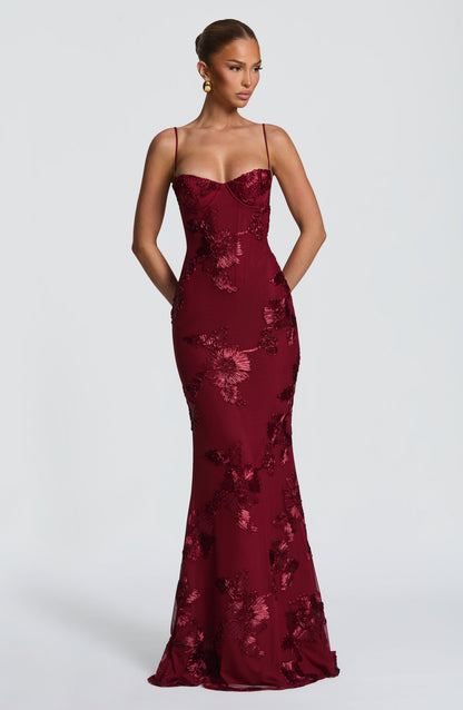 Nancy — Floral Mesh Corset Gown