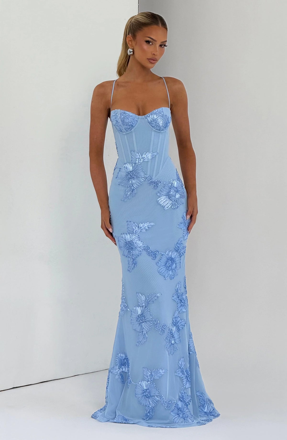 Nancy — Floral Mesh Corset Gown