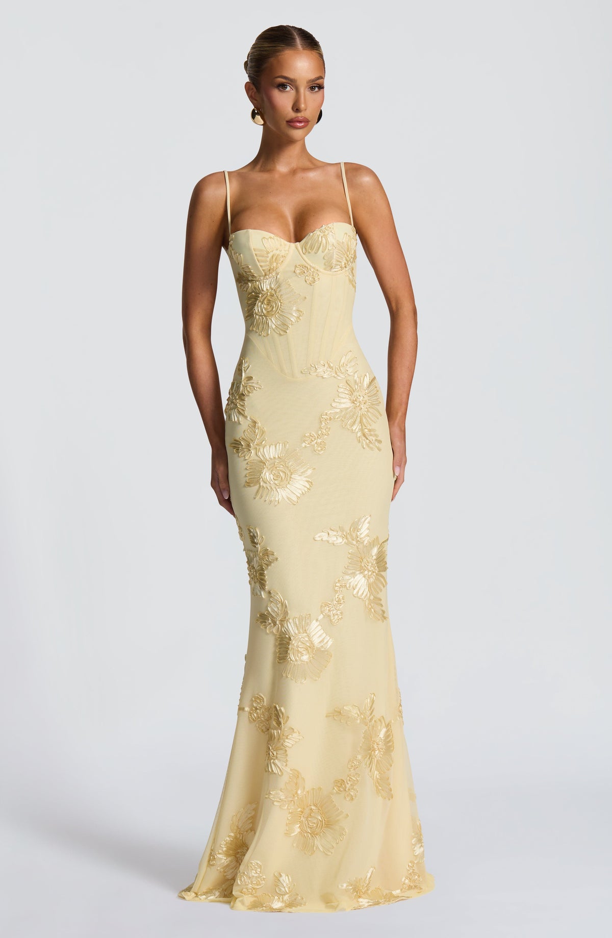 Nancy — Floral Mesh Corset Gown
