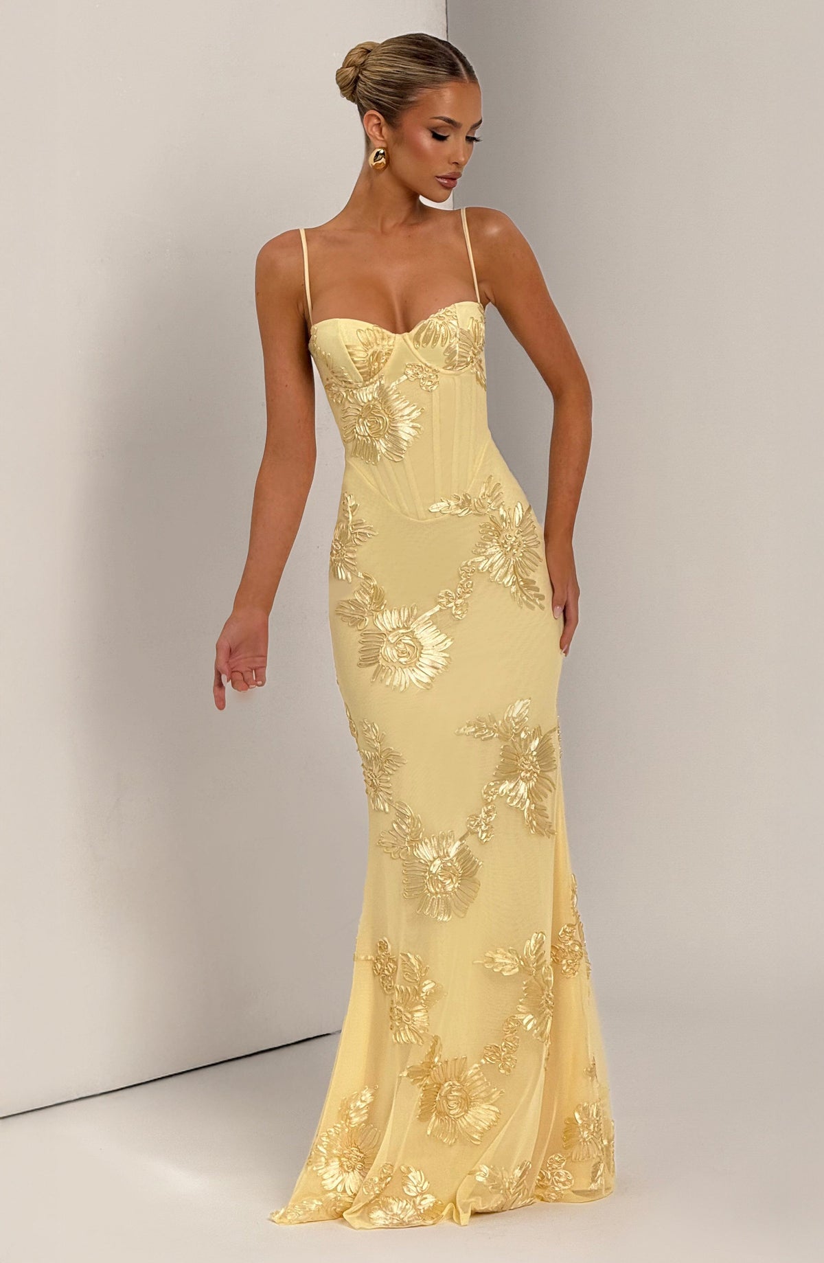 Nancy — Floral Mesh Corset Gown